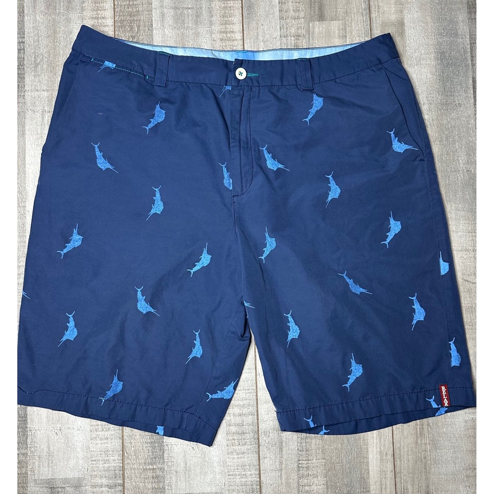 Tommy Bahama Relax Mens 38 Navy Blue Marlin Fish Print Shorts Mesh Lined Casual